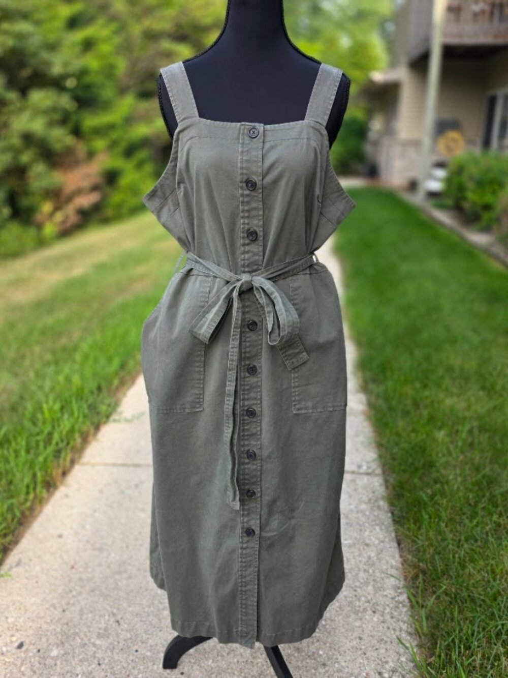 Universal Thread Olive Green Utility Midi Dress XXL Belted Button Front